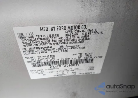 2015 Ford Taurus Limited из США, поврежденный, VIN 1FAHP2F85FG108949